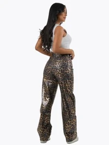 Jeans recto efecto vinil animal print leopardo de alto impacto con acabado brillante, pretina clásica y estilo audaz para outfits modernos y fashionistas - Dorado GMY5955ST - Ver 6