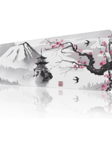 1pc EFISH Mouse Pad Japanese Cherry Blossom (800*300*3MM) Large Extended Mouse Pad, Stitched Edges Mouse Mat, Non-Slip Rubber Base
