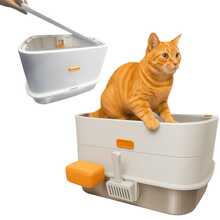 Arenero premium para gatos, 60x40x40 cm, hecho en acero inoxidable 304 y charolas ABS, sin olor, fácil de limpiar, resistente y duradero, ideal para higiene de mascotas en el hogar - Blanco - Ver 1