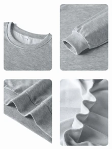 1 件女孩和青少年学生休闲印花白色圆领套头衫，适合秋季和春季 - 淺灰色 - 查看 5