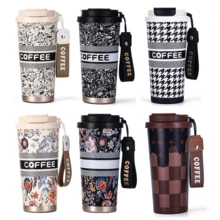 500ml Stainless Steel Coffee Cup, Reusable Stainless Steel Water Bottle, Leak-Proof Insulated Glass Cup With Lid And Straw, Suitable For Outdoor, Camping, Travel, Sports, Daily Hydration, Stylish Water Bottle, Durable Water Container