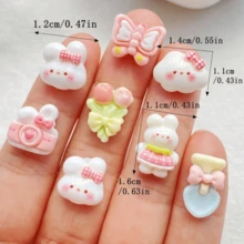 10/20/30pcs Resin Mini Cute Cartoon Rabbit, Bouquet, Bow Heart Decorations - Flat Rhinestone, Suitable For Nail Art, Scrapbooking, DIY Crafts Accessories And Home Decor, Easter Decoration