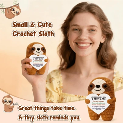 1pc Handmade Crochet Desktop Decor Sloth Cartoon Figurine, Thoughtful Gift For Best Friend, Birthday, Girlfriend, Sister, Mom, Grandma, Coworker, Family, Positive Emotion, Creative Party, Halloween, Christmas, Appreciation, Plush Doll, Keepsake