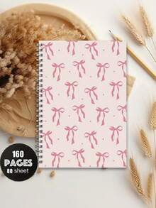 办公必备，时尚粉色蝴蝶结螺旋笔记本 - 5.5x8.3 英寸，160 页，送给女性和女孩的完美礼物，时尚日记本 | 优雅 | 螺旋装订 - 5.5x8.3 英寸 - 80 张/160 页 - 日记本，带有星期、天气、备忘录编号和日期标记，学习用品，返校必备 - 彩色 - 查看 5