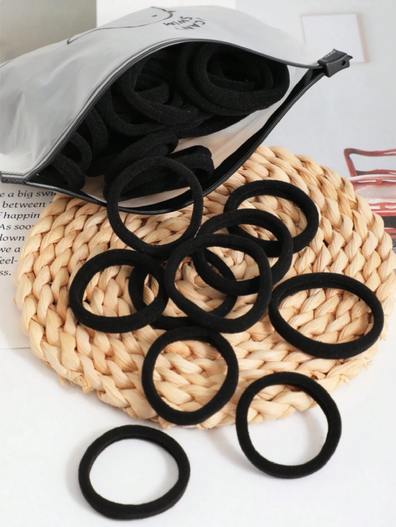 加厚弹力发带，无缝弹力发带，适合日常佩戴，简约马尾发带，可用于化妆造型、运动休闲、度假、优雅节日礼物，弹力马尾发带，四季皆宜。发饰 - 鳥袋黑 - 查看 1