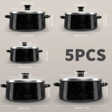 Lislark 5pcs Enamelware Pot Set, Non Stick Soup Pots And Pans Set With Stay Cool Handles 5pcs Kitchen Cookware With Lids Enamel Stockpot Stew Pot Cooking Pot For All Stove, Black - Black - View 1