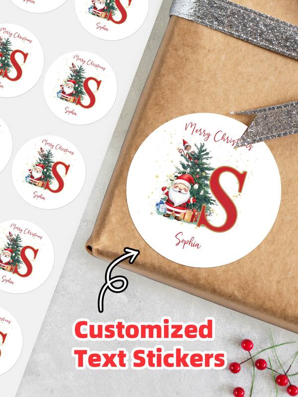 1 a 100 peças de adesivos de Natal personalizados, letras de Papai Noel, etiquetas para presentes de Natal, pequenos adesivos para embalagens de Dim Sum, texto personalizado, adesivos de 5 cm/4 cm/3 cm, adequados para presentes de Natal, etiquetas de nome personalizadas de Natal, adesivos para presentes, adesivos de embalagem, decorações de Natal, adesivos de envelope de Natal