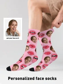 1 Pair Customized Face Socks, Customized Photo Socks, Customized Printed Mid-Calf Socks, Can Print Any Face On Socks, Suitable As Anniversary, Halloween, Christmas, Valentine's Day Gifts, Bride Gifts, Boyfriend Gifts, High-Quality Funny Expression Printed Pattern Socks For Couples, Men's Calf Socks, New Thick Women's Long Socks For Autumn/Winter. Suitable For Daily Wear, Office, Outdoor Sports.
