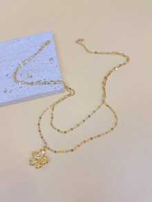 1pc Adjustable Length Double Layer Necklace For Women, Suitable For Most, Made Of Stainless Steel, Layered Design, Fashionable And Unique. This Necklace Is In Bohemian Style, Featuring A Smooth Chain And A Delicate Chain With Floral Pendant, Adding A Bohemian Vibe To Your Outfit, Suitable For Beach, Festivals, And Daily Wear.