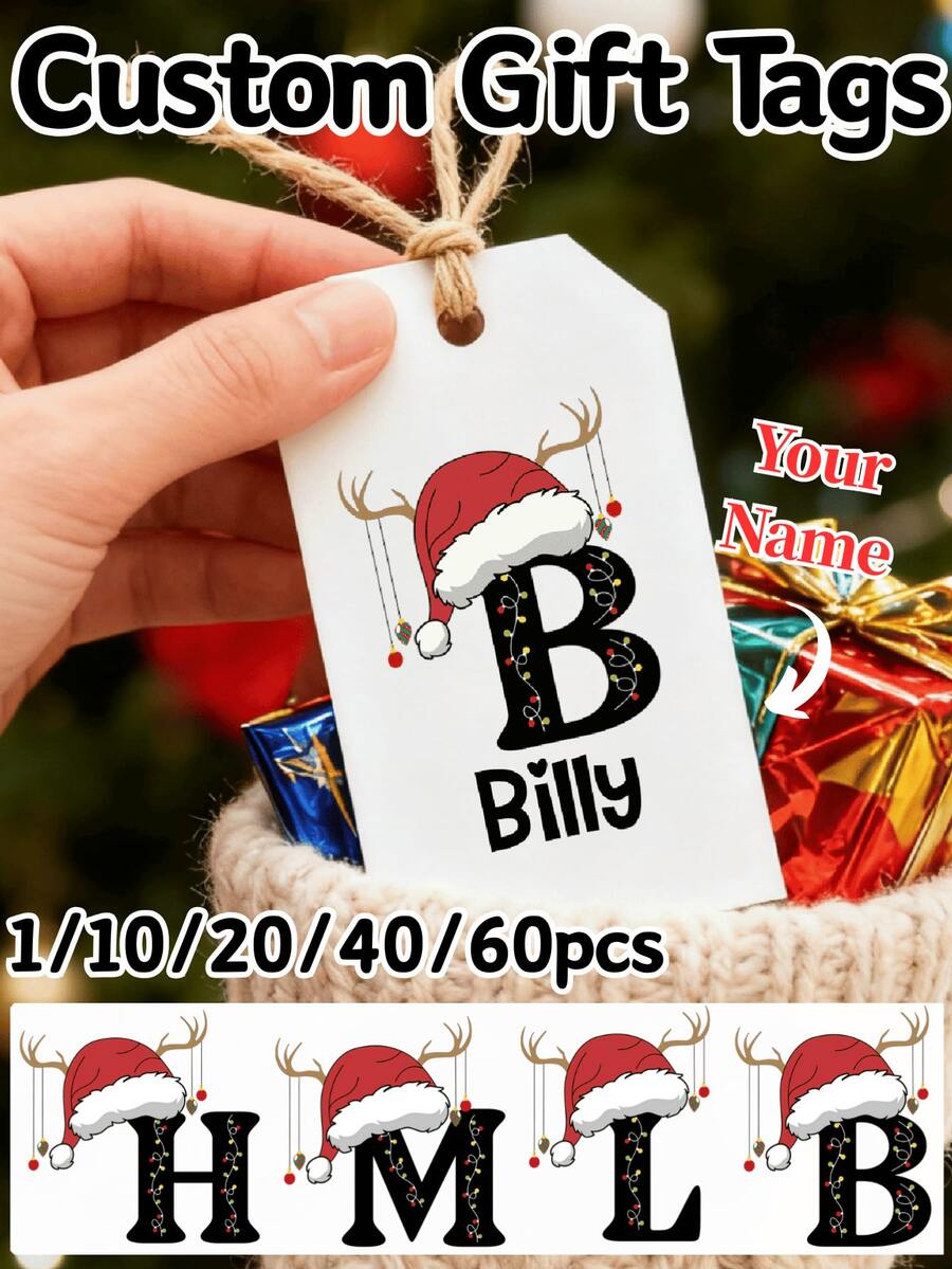 10/20/30/40/60pcs, Christmas Gift Tag Template, Deer Antlers Christmas Hat Letter Labels, Editable Watercolor Christmas Treat Tag, Holiday Photo Gift Tag Template, Printable Merry Christmas Photograph Tag, Birthday Party, Custom Tags, Thank You Tag, Gift Tags, Custom Gift Tags, Personlised Gift Tag, Merry Christmas, Christmas Tags, Xmas Tags, Custom Christmas, Custom Xmas Tags, Christmas Name Tags, Custom Christmas Nam, Xmas - Multicolor (Christmas Style) - View 1