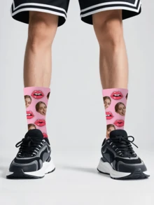 1 Pair Customized Face Socks, Customized Photo Socks, Customized Printed Mid-Calf Socks, Can Print Any Face On Socks, Suitable As Anniversary, Halloween, Christmas, Valentine's Day Gifts, Bride Gifts, Boyfriend Gifts, High-Quality Funny Expression Printed Pattern Socks For Couples, Men's Calf Socks, New Thick Women's Long Socks For Autumn/Winter. Suitable For Daily Wear, Office, Outdoor Sports.