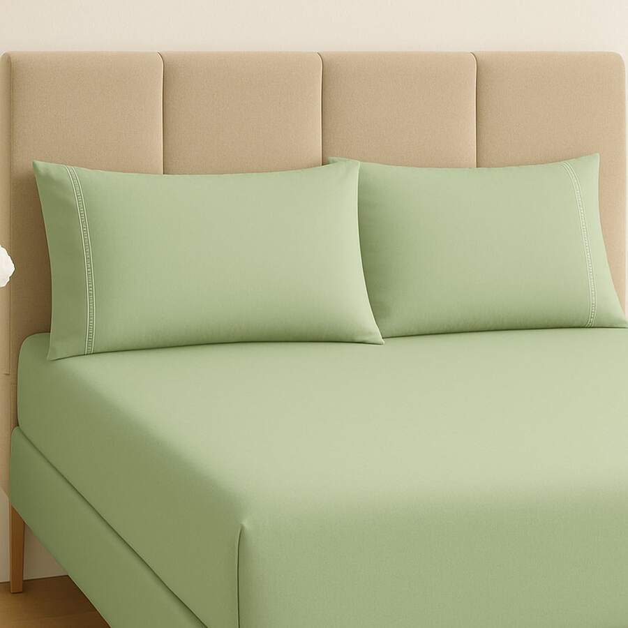 400 Thread Count Premium Bedding Set With Stick Stitch Finish - 淺綠色 - 查看 1