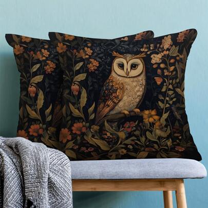 2 poszewki na poduszki z nadrukiem sowy ze zwierzętami i kwiatami, miękkie i wygodne, z poliestru, 45 x 45 cm (17,72 x 17,72 cala), zapinane na zamek, nadające się do prania w pralce, odpowiednie do wystroju domu, salonu, sypialni, na werandę, do ogrodu, na kemping (same poszewki – wkładka nie jest dołączona)