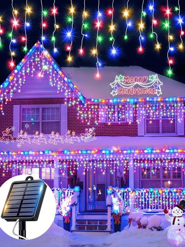 4m/7m Solar Icicle String Lights, Outdoor Waterfall Lights, IPX4 High-Quality Outdoor Fairy Lights, 8 Modes, Suitable For Garden Fence, Yard, Mother's Day, Christmas Party, Retro Style Home Bedroom Decor, Solar String Lights Outdoor, Holiday Lighting, Starry Sky Design, Durable Plastic, Button Control Decoration, Christmas Decor