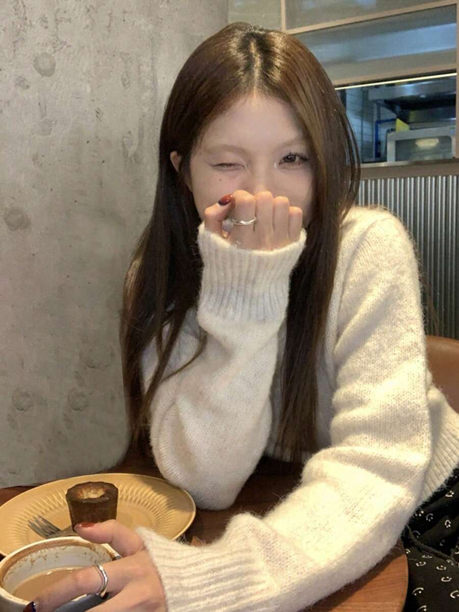 女士复古短款针织毛衣，高品质，优雅，秋冬 - 杏色 - 查看 1