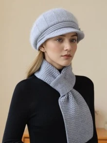 1/2/3pcs Set Women Fashion Fluffy Knit Hat, Scarf & Gloves Set, Pom Pom & Flower Decor Warm Knitted Beret Hat, Windproof Winter Hats With Neck Warmer Scarf And Gloves Winter Accessories Winter Outfits Valentines Gift - Multicolor - View 35