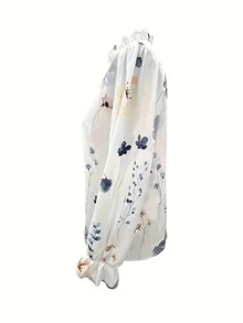 Blusa Floral Solta com Gola Babado, Manga Longa e Mangas Bufantes Retrô - Branco - Visão 4