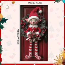 1 świąteczny wianek na drzwi z motywem wróżki na okres świąteczny – nowoczesna poliestrowa dekoracja świąteczna bez prądu, odpowiednia do użytku wewnątrz i na zewnątrz, idealna na świąteczną dekorację - Wielokolorowe - Zobacz 6