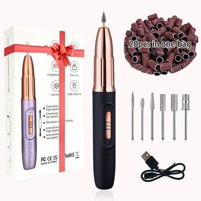 Professional Nail Drill Kit, USB Rechargeable Nail File Drill, 300mAh Lithium Battery With Large Capacity, Manicure & Pedicure Set, Home And Salon Nail File Kit, Nail Buffer Polishing Tools