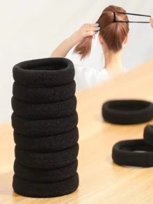 加厚弹力发带，无缝弹力发带，适合日常佩戴，简约马尾发带，可用于化妆造型、运动休闲、度假、优雅节日礼物，弹力马尾发带，四季皆宜。发饰 - 鳥袋黑 - 查看 3