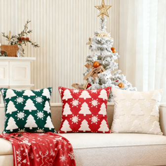 1pc Christmas Tree & Snowflake Embroidered Plush Cushion Cover, Soft Sofa Throw Pillow, Suitable For Winter Sofa Decor, Christmas Decoration, Gift