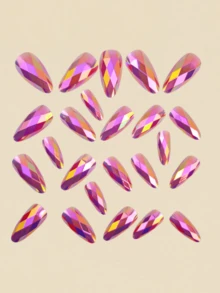 24片3D菱形金属光泽美甲贴纸，哥特风美甲贴纸，粉色美甲贴纸，秋季美甲贴纸，美甲用品 - 粉色 - 查看 3