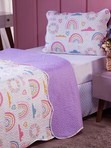 2-Piece Single Double-Sided Printed Teen Kids Bedspread Bedspread Kit With Pillowcase - Purple - View 7
