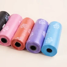 5卷/75个爪印图案宠物粪便袋 - 防漏聚乙烯材质，易撕设计，承重2.0公斤 - 多种颜色可选（蓝色、粉色、紫色、绿色、橙色），可爱图案，户外宠物清洁的理想之选 | 防漏结构 - 彩色 - 查看 5