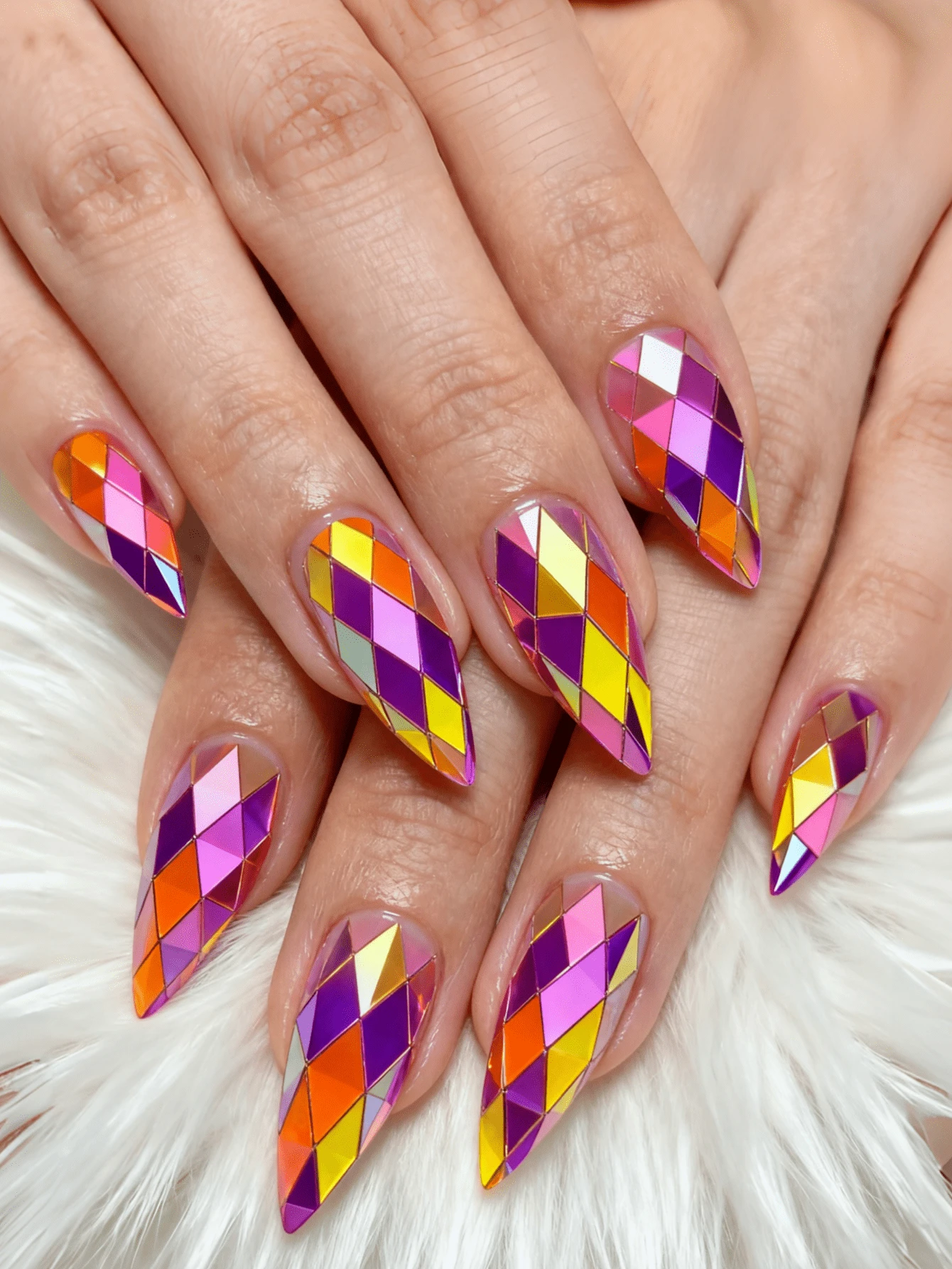 24片装3D菱形金属光泽美甲贴纸，哥特风美甲贴纸，彩色美甲贴纸，杏仁形假指甲贴纸，秋季美甲贴纸，美甲用品 - 彩色 - 查看 1