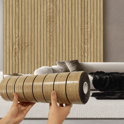 1roll 3metersx40cm Wooden Wall Panel Peel And Stick, Brown Decorative Slat Wallpaper For Living Room, Self Adhesive Wall Covering Wood Panels For Cabinets