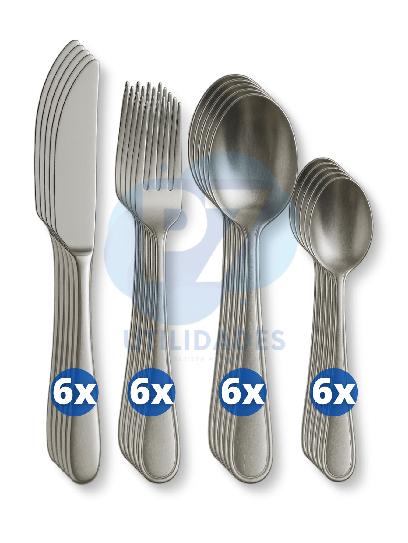 Set Of 24 Stainless Steel Tableware – 6 Barbecue Knives, 6 Forks, 6 Soup Spoons And 6 Dessert Spoons - Plateado - Ver 1