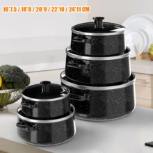 Lislark 5pcs Enamelware Pot Set, Non Stick Soup Pots And Pans Set With Stay Cool Handles 5pcs Kitchen Cookware With Lids Enamel Stockpot Stew Pot Cooking Pot For All Stove, Black - Black - View 11