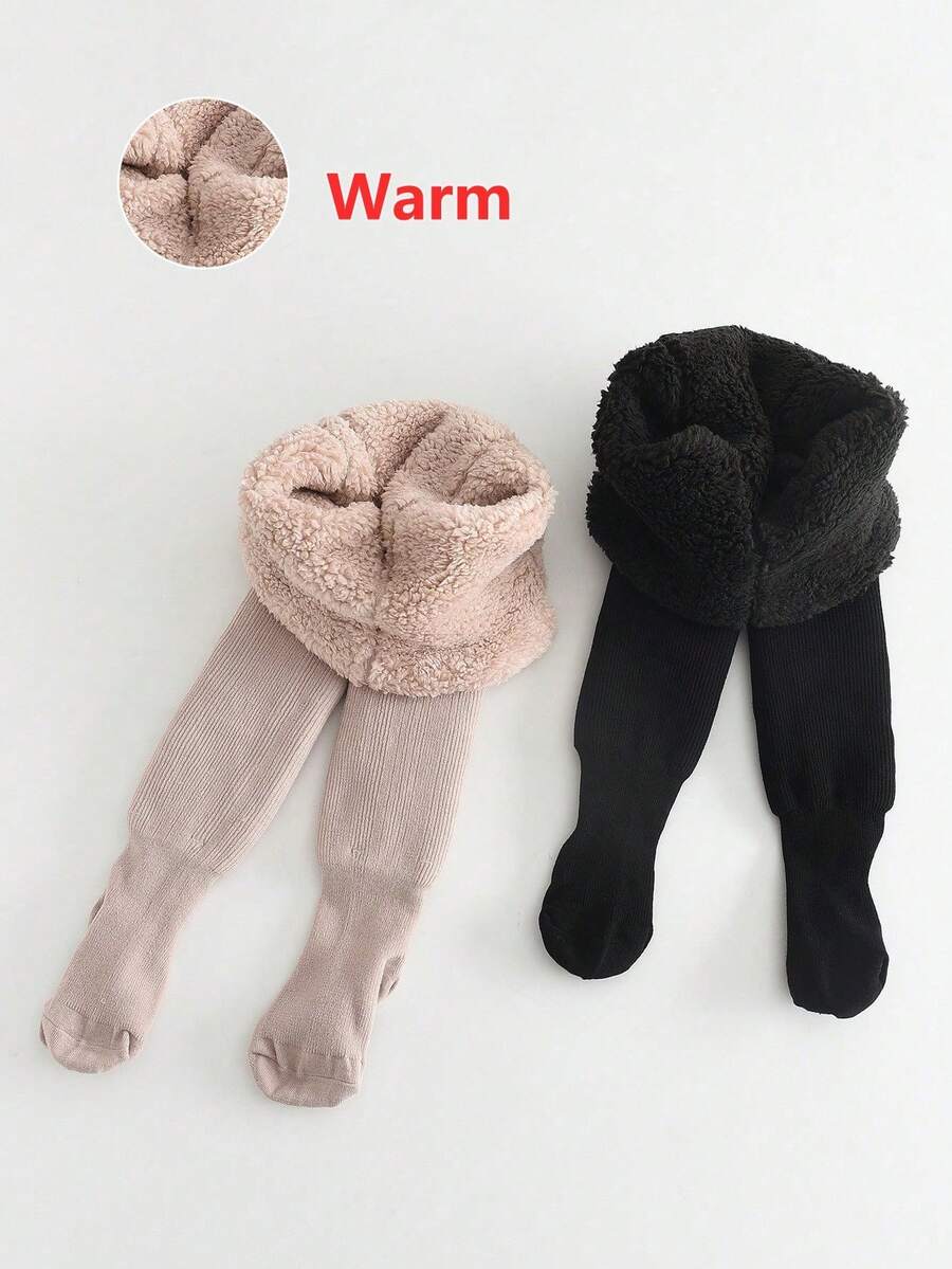 2条装女童紧身打底裤，暖白色和黑色婴儿打底裤 - 彩色 - 查看 1