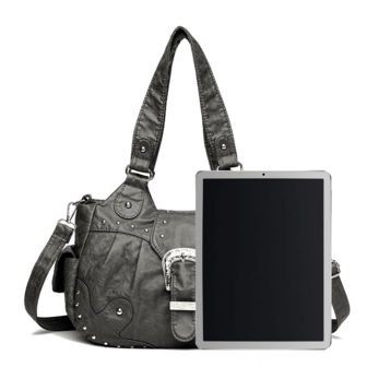 Bolso multifuncional de moda minimalista con múltiples bolsillos, remaches, estilo callejero, vintage, elegante y casual, que se puede llevar debajo del brazo, al hombro o cruzado