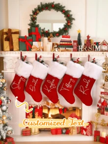 Custom Family Christmas Stocking, Personalized Red Plush Christmas Stocking, Xmas Stocking With Name, Christmas Gift, Gift For Her Holiday Decor Christmas Stockings, Velvet Stockings Red Stockings, Home Decorations, Christmas Gifts, Velvet Decorations Large, Stockings Christmas Decoration - Multicolor - View 1