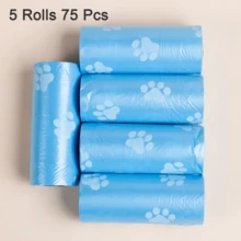 5卷/75个爪印图案宠物粪便袋 - 防漏聚乙烯材质，易撕设计，承重2.0公斤 - 多种颜色可选（蓝色、粉色、紫色、绿色、橙色），可爱图案，户外宠物清洁的理想之选 | 防漏结构 - 彩色 - 查看 17