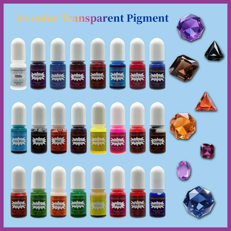 مجموعة صبغات راتنج شفافة 24 لون/علبة، صبغة عالية الشفافية لراتنج الإيبوكسي والراتنج الأشعة فوق البنفسجية لمشاريع المجوهرات والحرف اليدوية الإبداعية، حجم 5 مل