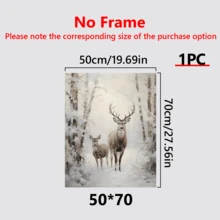1 pièce Affiche sur canevas de style vintage représentant une forêt d'hiver avec un cerf. Convient pour le salon, la chambre, le bureau à domicile, la cuisine. Impression sur canevas verticale/horizontale pour usage intérieur avec motif de Noël. (Cadre en option)