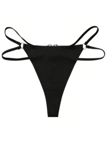 1件黑色性感内衣低腰无缝爱心环可爱性感舒适无缝冰丝内衣性感比基尼丁字裤 - 黑色 - 查看 4