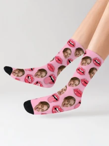1 Pair Customized Face Socks, Customized Photo Socks, Customized Printed Mid-Calf Socks, Can Print Any Face On Socks, Suitable As Anniversary, Halloween, Christmas, Valentine's Day Gifts, Bride Gifts, Boyfriend Gifts, High-Quality Funny Expression Printed Pattern Socks For Couples, Men's Calf Socks, New Thick Women's Long Socks For Autumn/Winter. Suitable For Daily Wear, Office, Outdoor Sports.