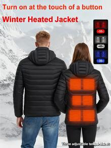 Intelligent Heated Jacket - Men's And Women's Styles - 24-Zone Heating Powered By USB, Adjustable Temperature Range, Hooded Full-Zip Winter Coat, Suitable For Outdoor Sports, Fishing, Camping And Hiking (Without Power Supply) - 黑色 - 查看 2