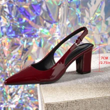 New Women's High Heel Pumps, Angola Red, Chunky Heel, Pointed Toe Women's High Heel Sandals - Burgundy - View 3