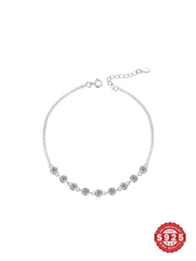 1 件奢华 S925 纯银 5A 方晶锆石手链，经典优雅奢华风格，闪亮锆石，适合作为送给女士和女孩的精美礼物，适合派对、日常、旅行、情人节、母亲节、周年纪念日佩戴，配有精致礼品盒 - 白鑽 - 查看 2