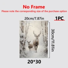 1 pièce Affiche sur canevas de style vintage représentant une forêt d'hiver avec un cerf. Convient pour le salon, la chambre, le bureau à domicile, la cuisine. Impression sur canevas verticale/horizontale pour usage intérieur avec motif de Noël. (Cadre en option)