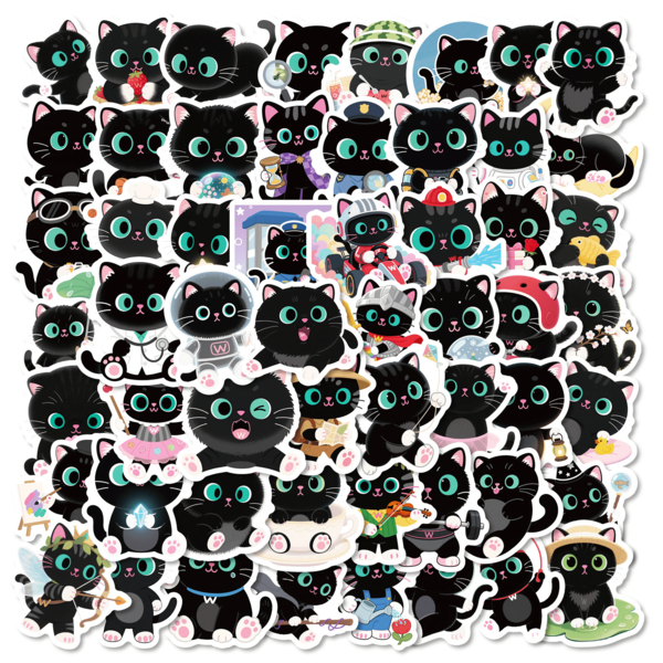 56/60 Pieces Of Cute Big-Eyed Black Cat Stickers, Adorable Vinyl Stickers, Tent Stickers, Decorative Party Skateboards, Phone Cases, Water Cups, Guitar Stickers, Diy Stickers, Notebook Stickers