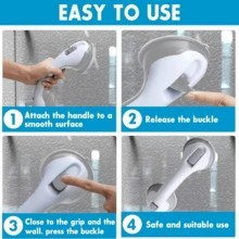2-Pack Heavy Duty Suction Cup Bathroom Grab Bars With Non-Slip Grips And Waterproof Surface - No Drilling Required For Installation - 白色 - 查看 7