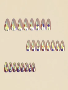 24 Pieces Of Nails, 3D Diamond-Shaped Stereoscopic Electroplated Super Shiny Nails Press On Nails Gothic Nails Golden Nails Press On Nails Almond Fake Nails Fall Press On Nails