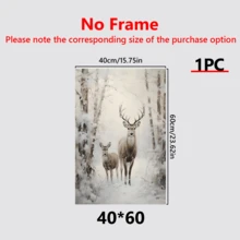 1 pièce Affiche sur canevas de style vintage représentant une forêt d'hiver avec un cerf. Convient pour le salon, la chambre, le bureau à domicile, la cuisine. Impression sur canevas verticale/horizontale pour usage intérieur avec motif de Noël. (Cadre en option)