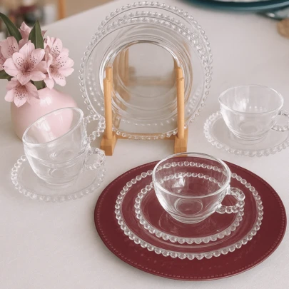 Jogo de Chá 16 Peças Conjunto Xícaras com Pires, Pratos de Sobremesa e Bowl Pearl