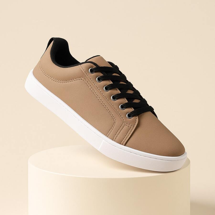 Men's Minimalist Textured Casual Sneakers, Stylish For Everyday - Promotion Shipping - 駝色 - 查看 1